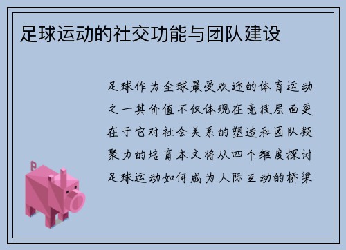 足球运动的社交功能与团队建设